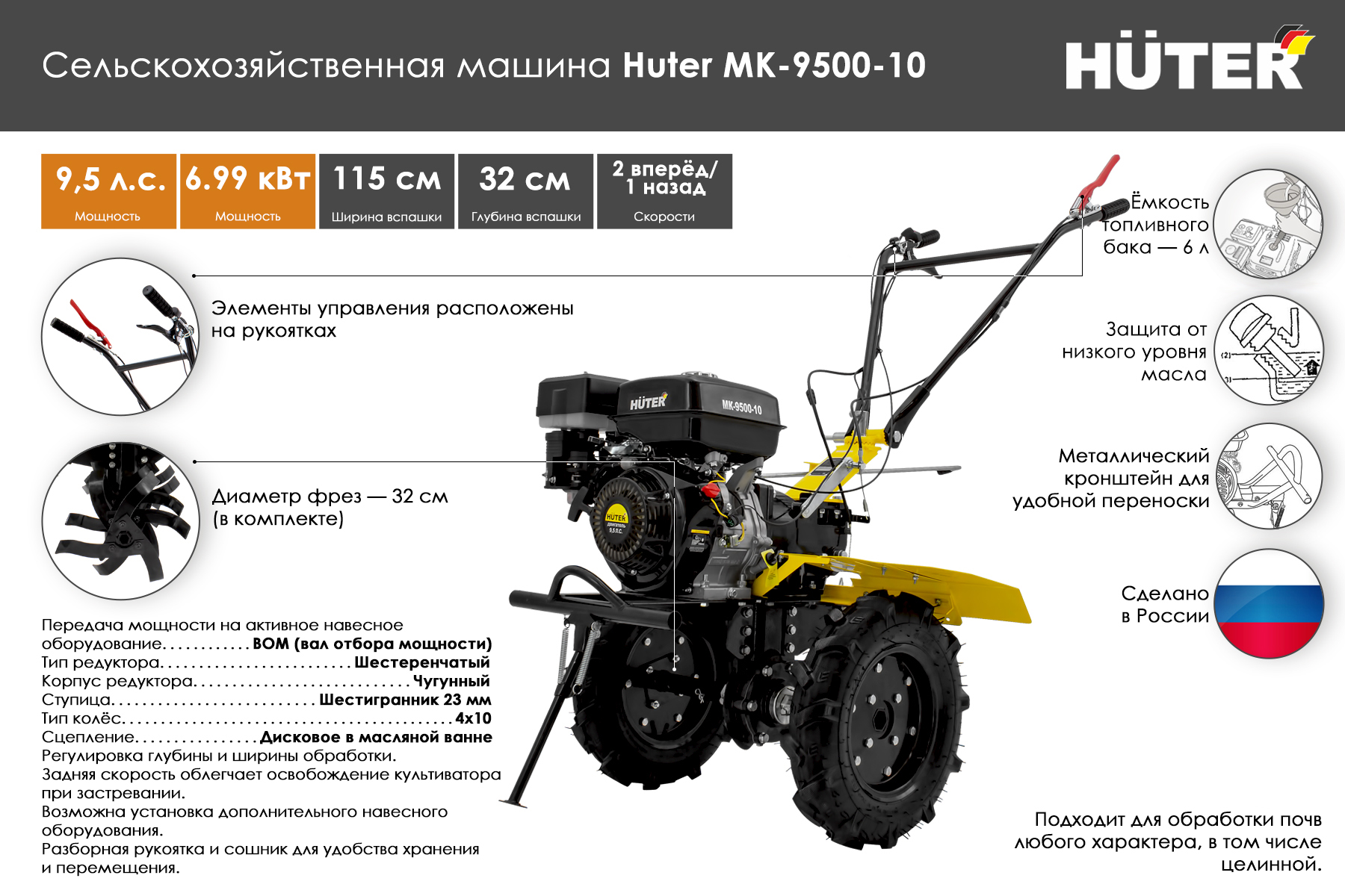 Сельскохозяйственная машина HUTER МК-9500P-10 70/5/16