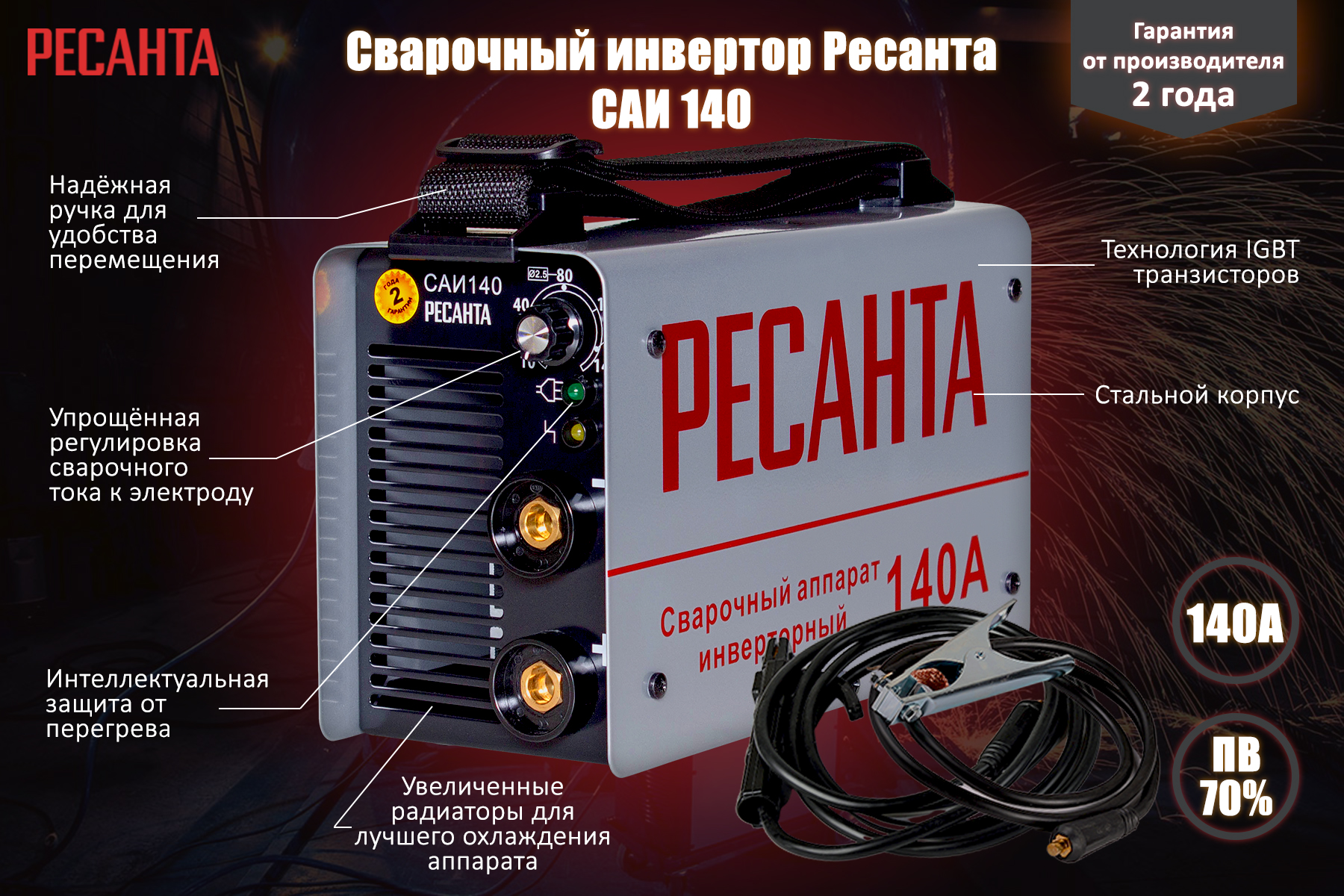 Сварочный аппарат инверторный Ресанта САИ 140 65/5
