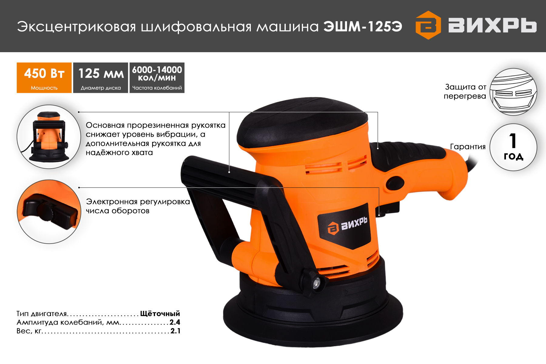 Виброшлифовальная машина Вихрь ЭШМ-125Э