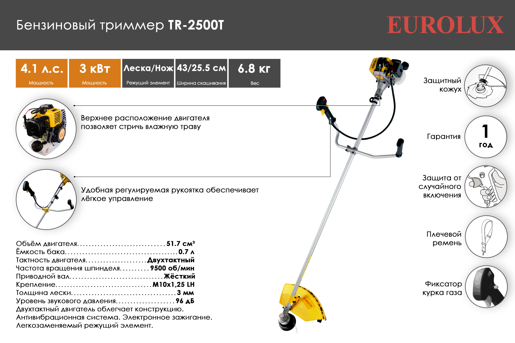 Триммер бензиновый Eurolux TR-2500 T